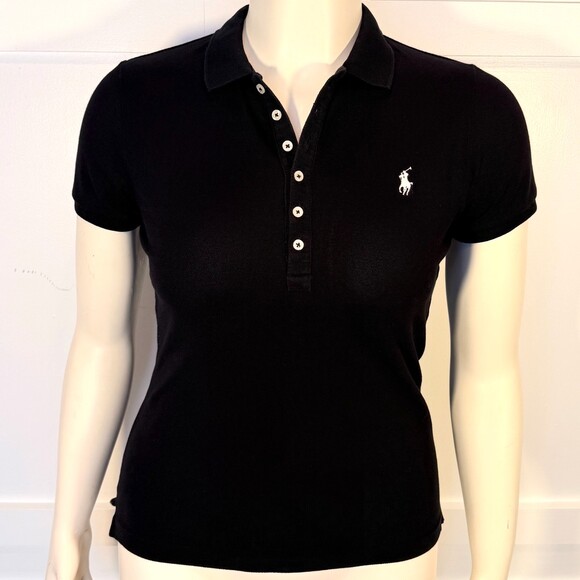 Lauren Ralph Lauren Tops - Lauren Ralph Lauren L Skinny Polo Women's Black with White Embroidered Polo
